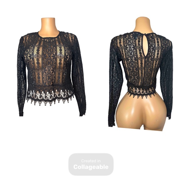 Forever 21 Black Lace Crop Blouse - Picture 1 of 8